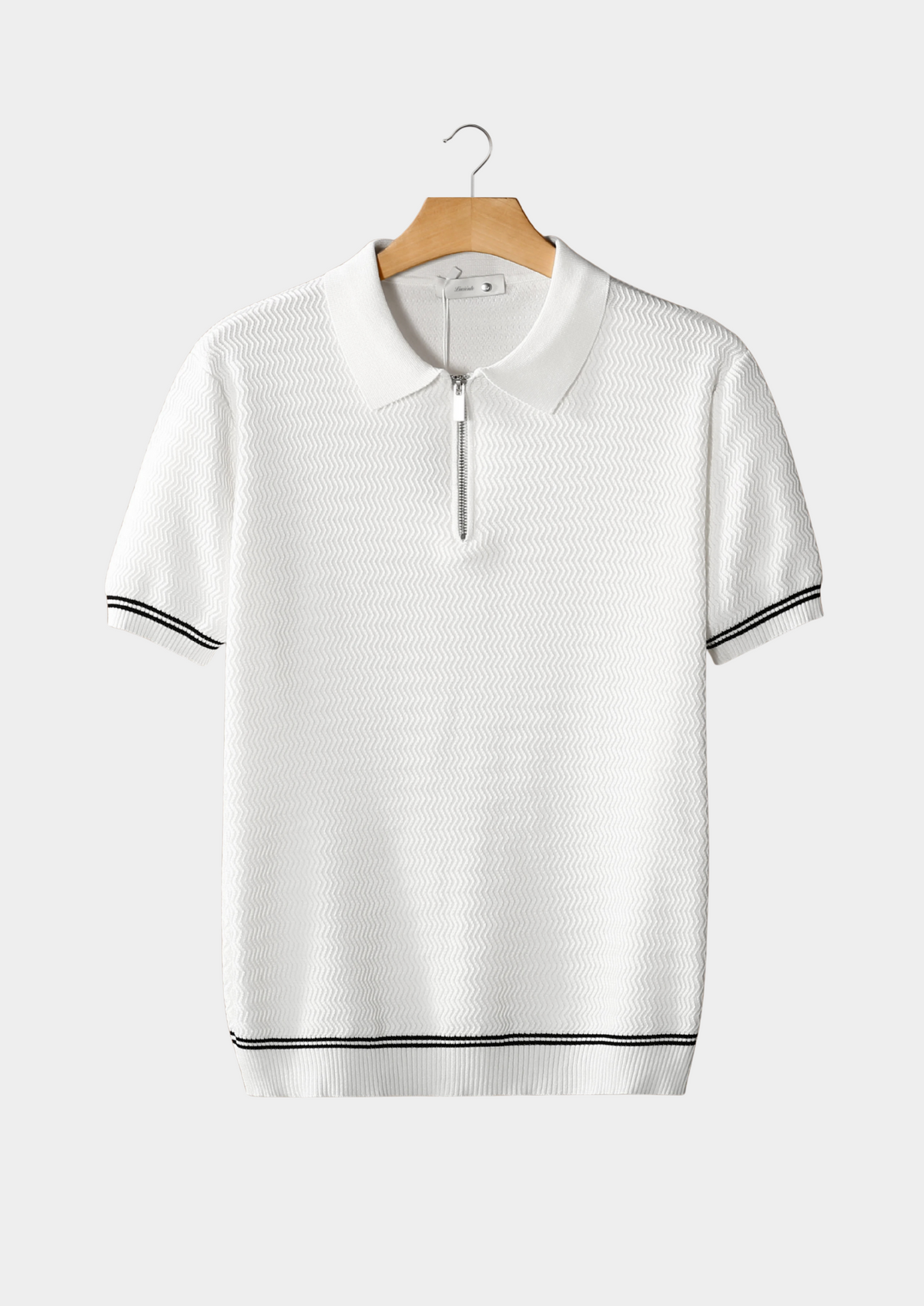White Zigzag Textured Zipper Polo | Roccella
