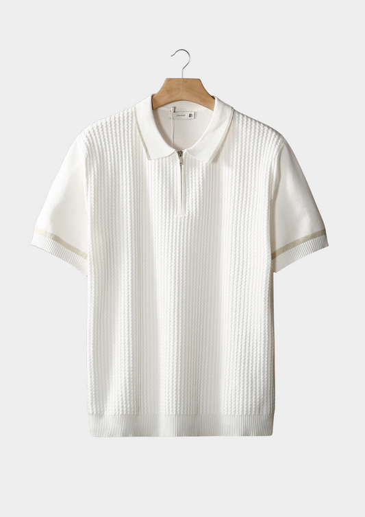 White Contrast Trim Zipper Polo | Roccella