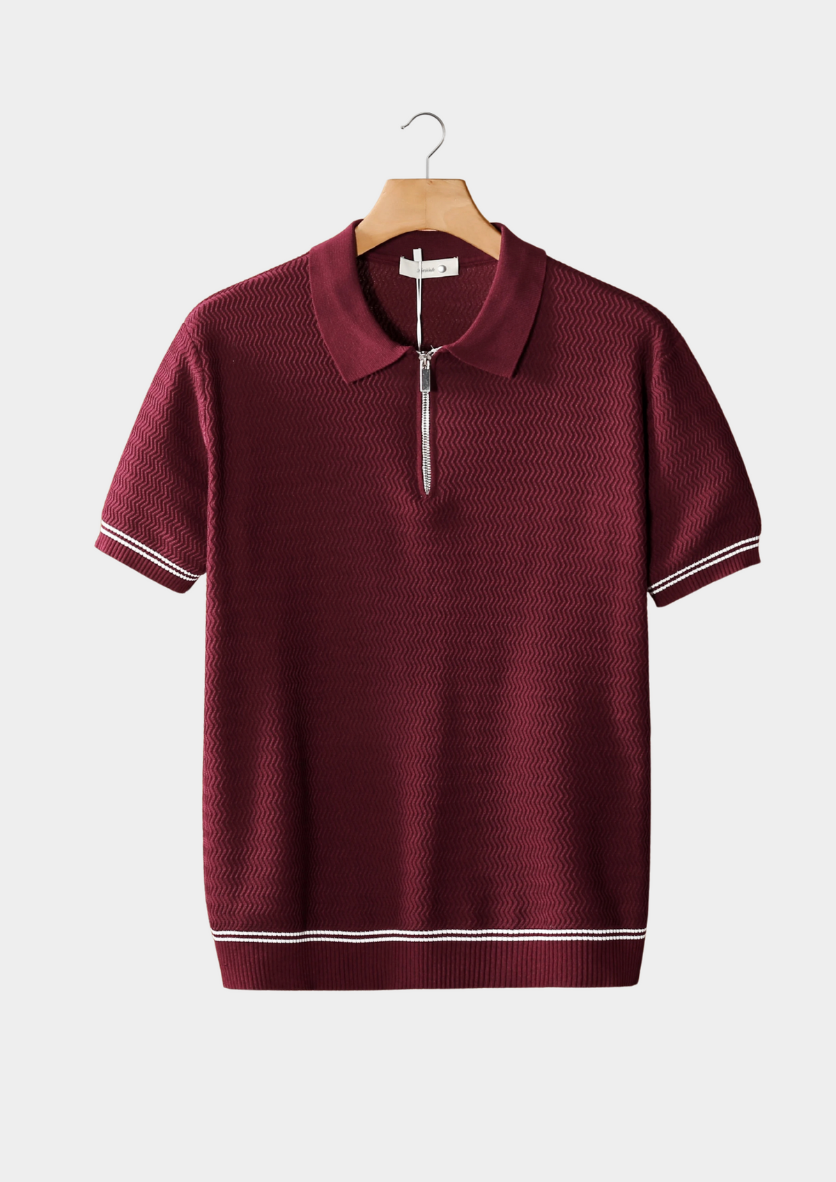 Bordeaux Zigzag Textured Zipper Polo | Roccella