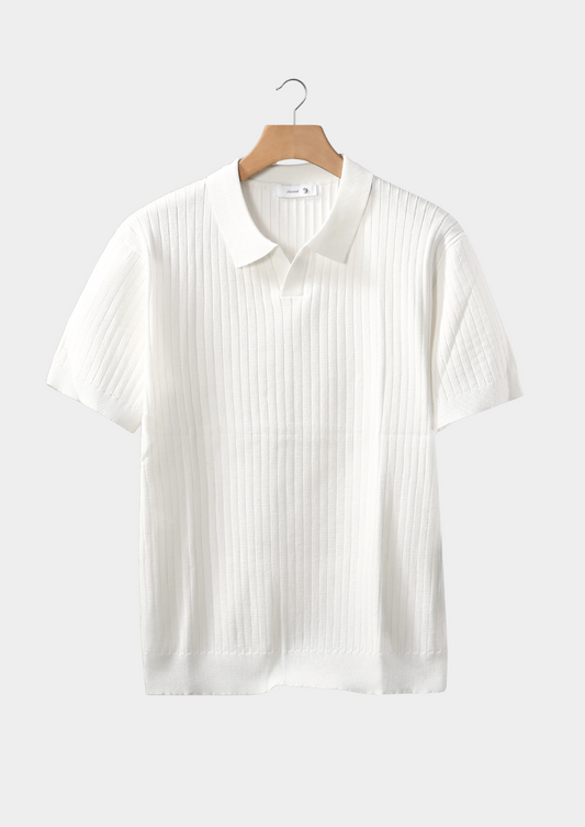 White Ribbed Buttonless Polo | Roccella