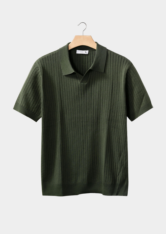 Olive Ribbed Buttonless Polo | Roccella
