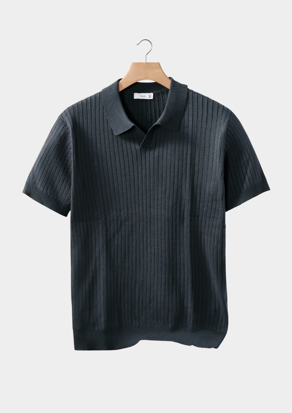 Dark Gray Ribbed Buttonless Polo | Roccella