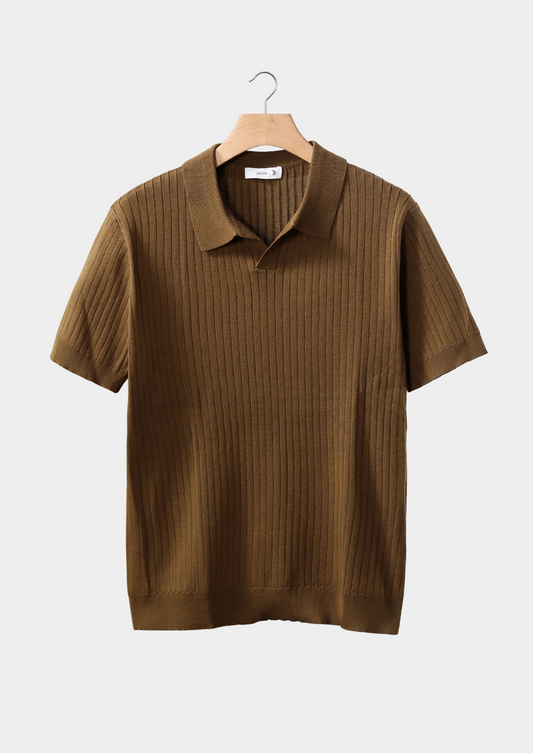 Caramel Ribbed Buttonless Polo | Roccella