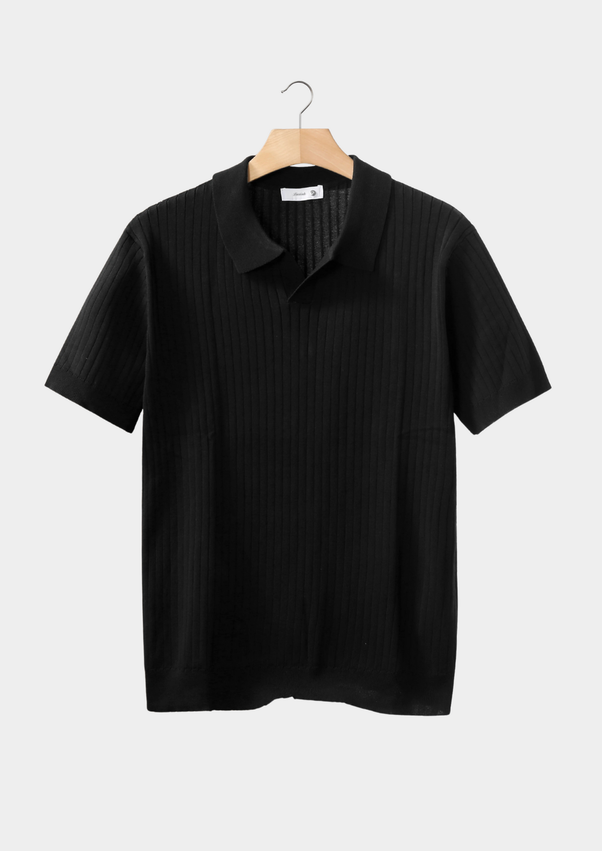 Black Ribbed Buttonless Polo | Roccella
