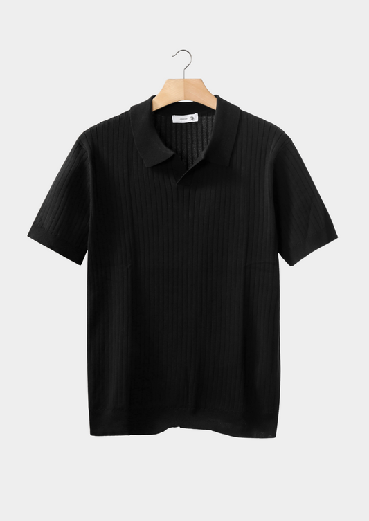Black Ribbed Buttonless Polo | Roccella