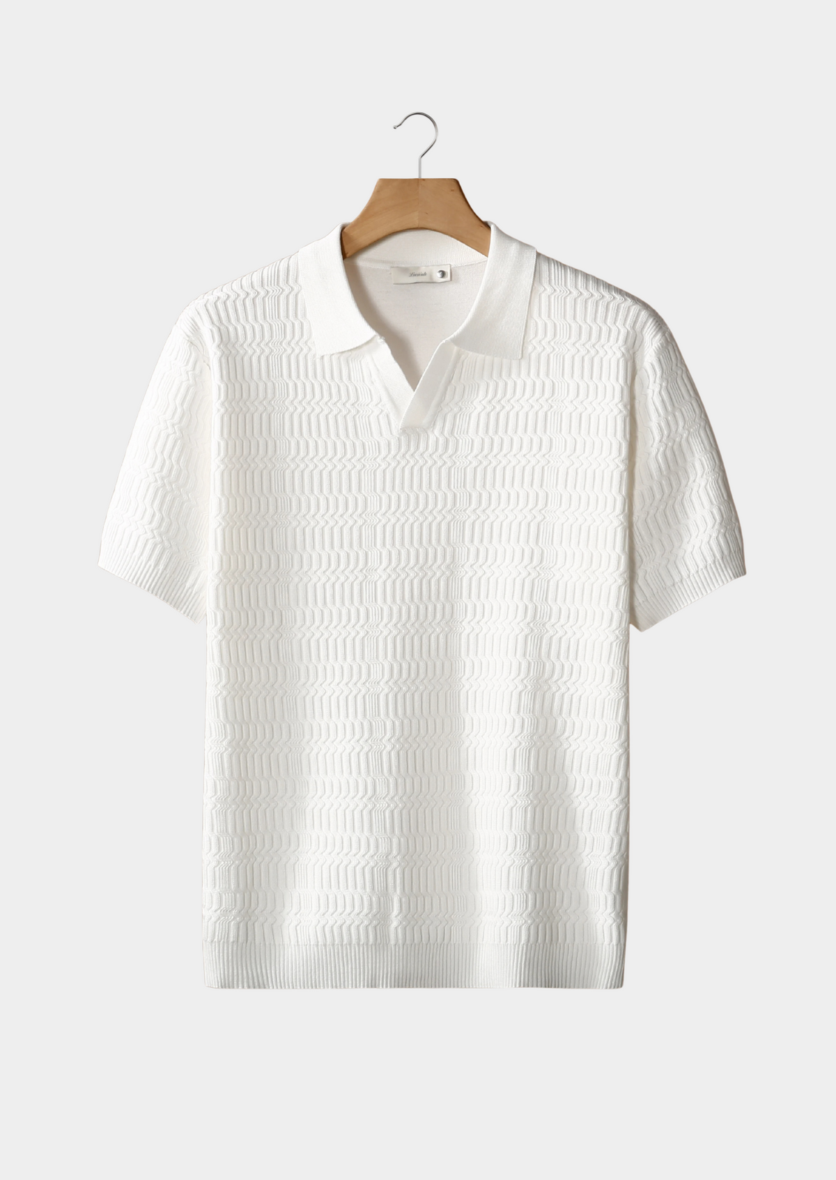 White Patterned Knit Buttonless Polo | Roccella