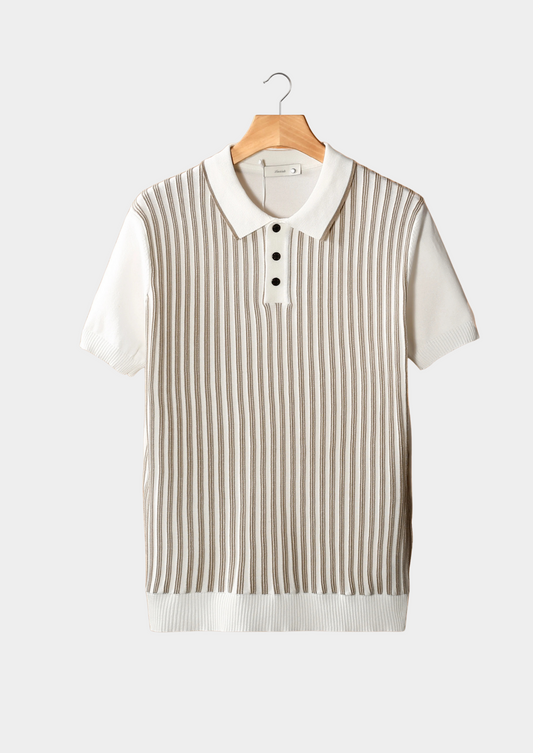 White Vertical Striped Polo | Roccella