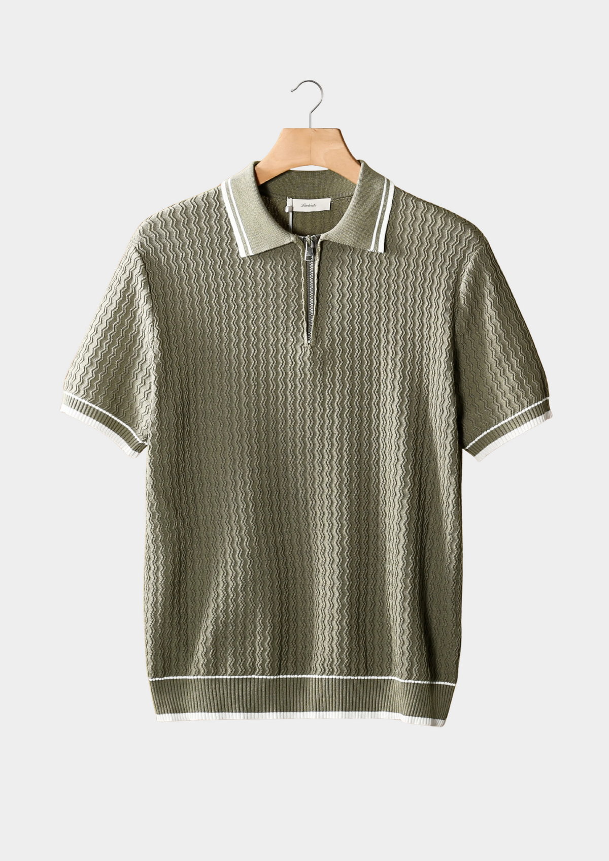 Taupe Wavy Textured Zipper Polo | Roccella