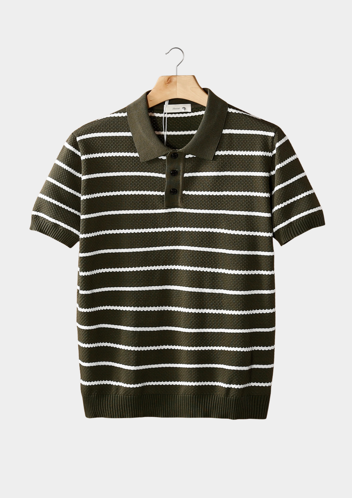 Olive Striped Textured Button Polo | Roccella