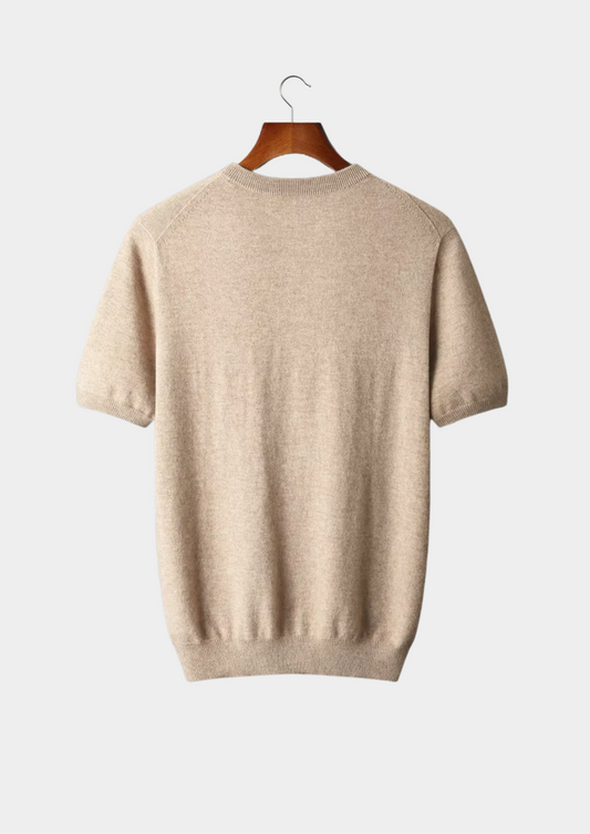 Premium Cashmere Classic Crewneck T-Shirt - Light Beige | Roccella