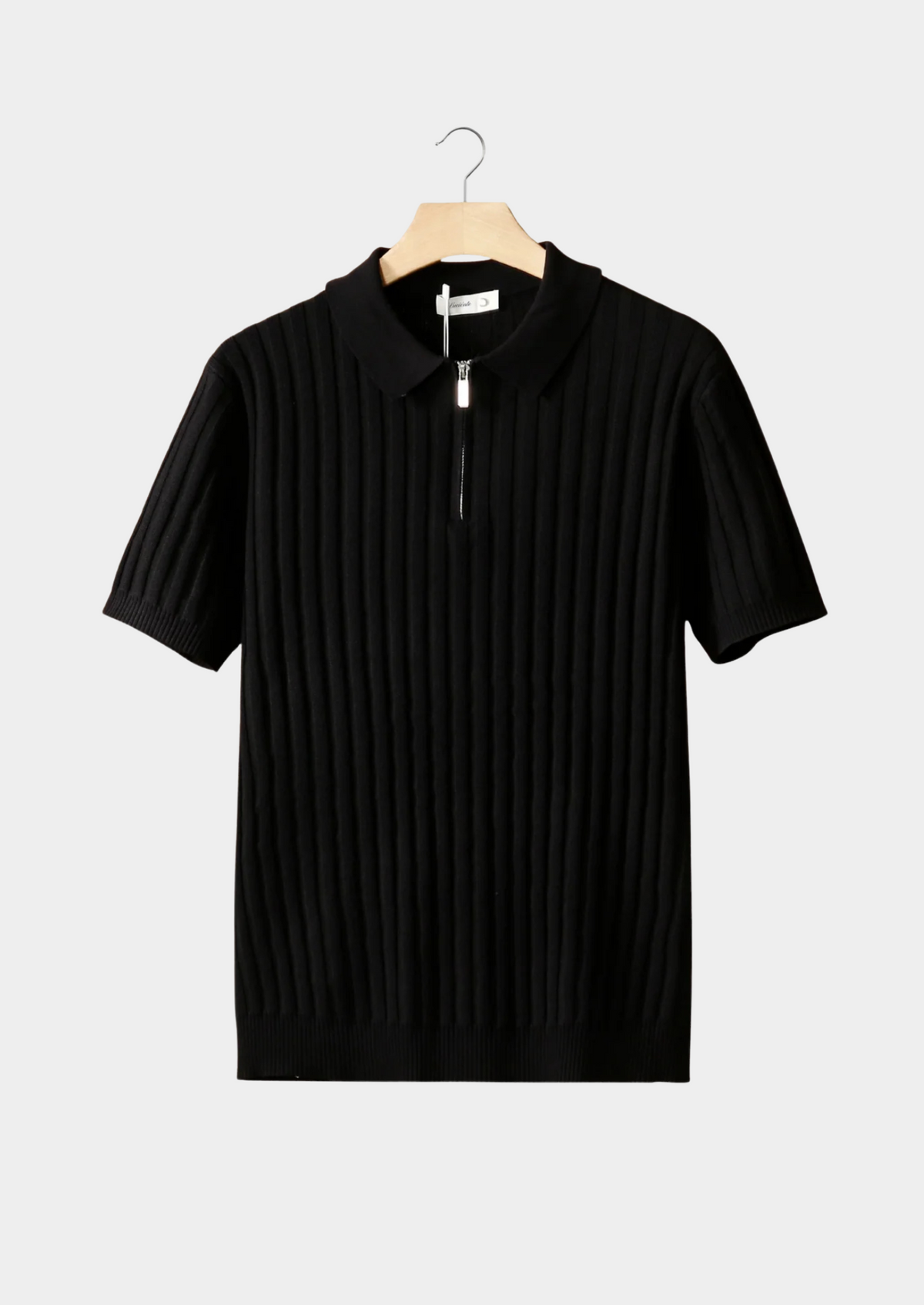 Black Ribbed Zipper Polo | Roccella