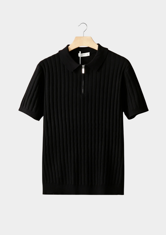 Black Ribbed Zipper Polo | Roccella