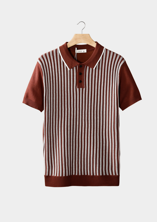 Rust Brown Vertical Striped Polo | Roccella