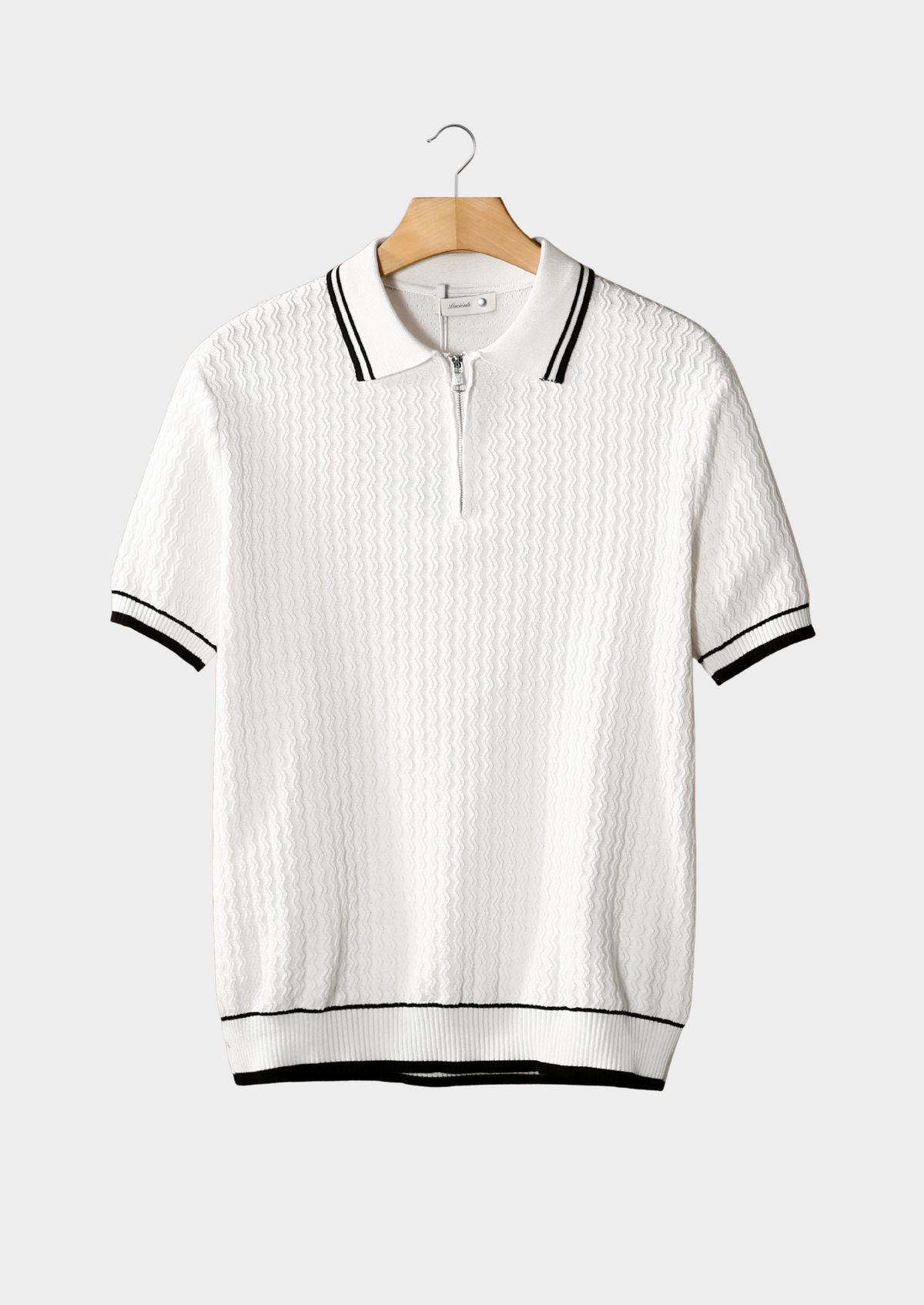 White Wavy Textured Zipper Polo | Roccella