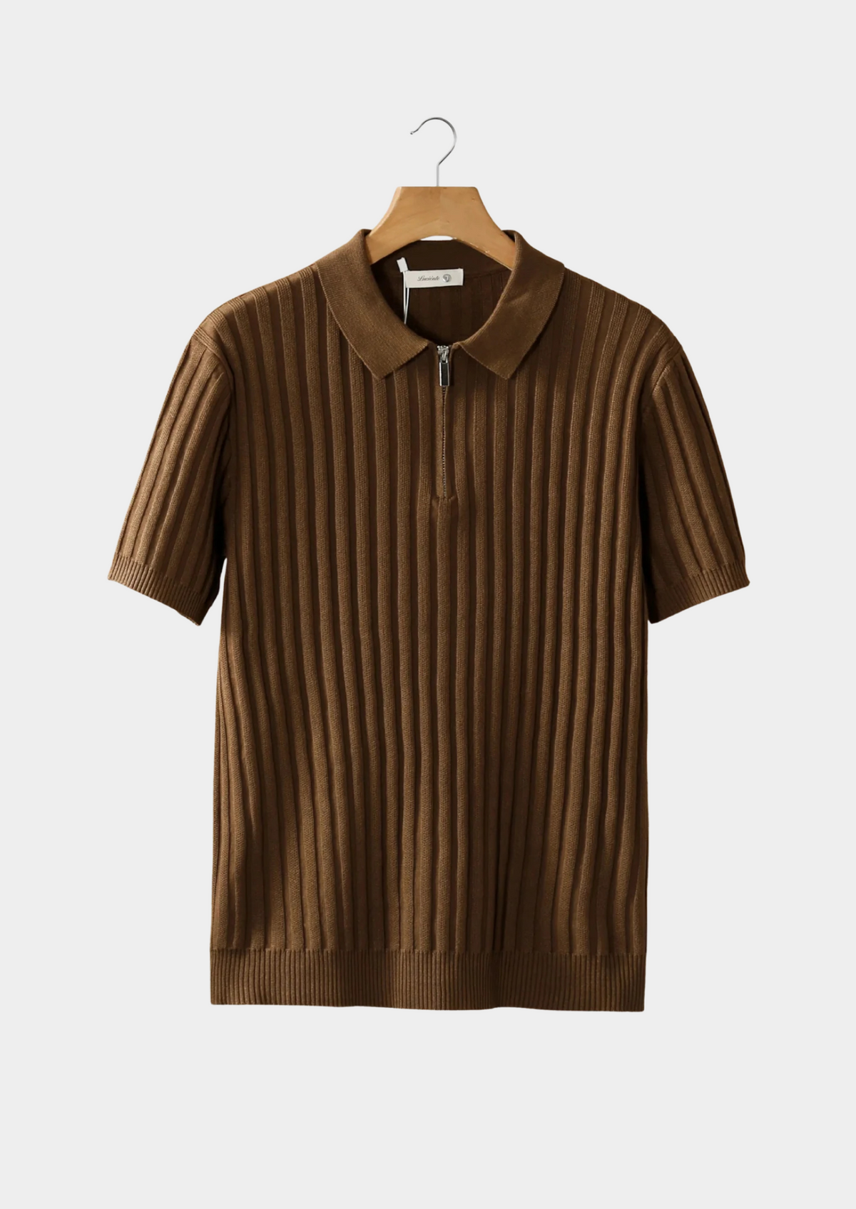 Caramel Ribbed Zipper Polo | Roccella