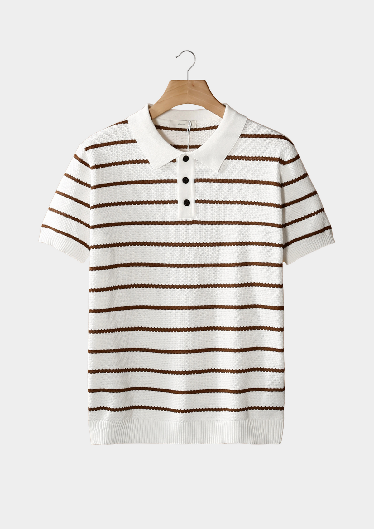 White Striped Textured Button Polo | Roccella