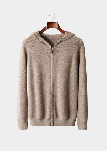 Pure Extra-Fine Merino Wool Ribbed Zip Hoodie | Roccella