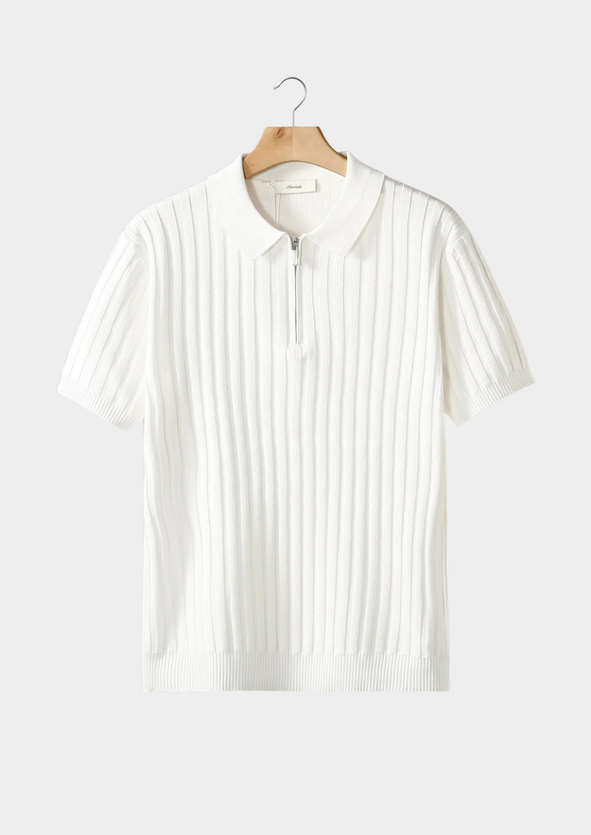 White Ribbed Zipper Polo | Roccella