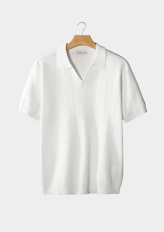 White Open Collar Ribbed Polo | Roccella