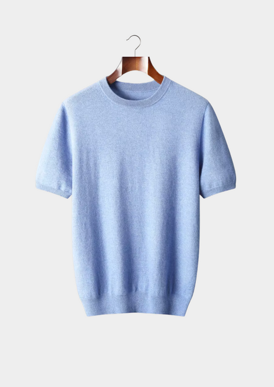 Premium Cashmere Classic Crewneck T-Shirt - Light Blue | Roccella