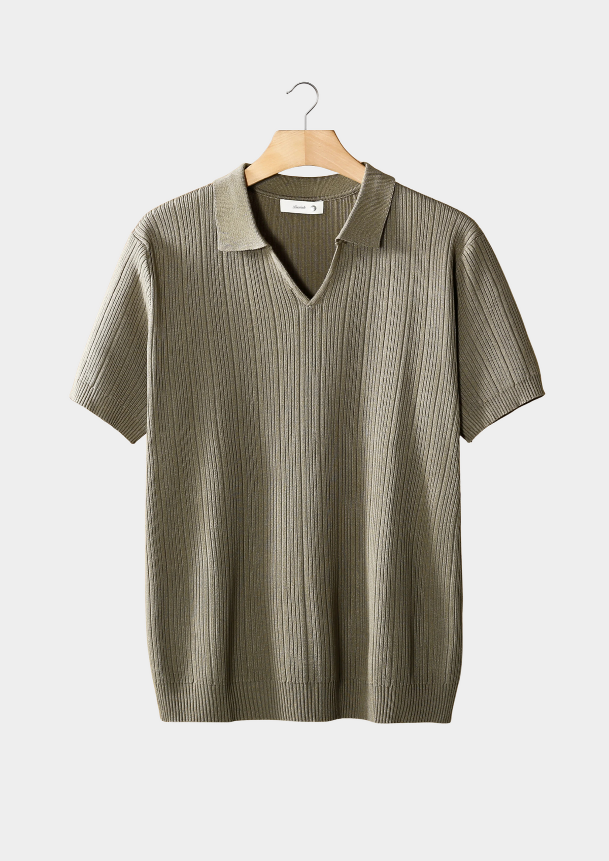 Taupe Open Collar Ribbed Polo | Roccella