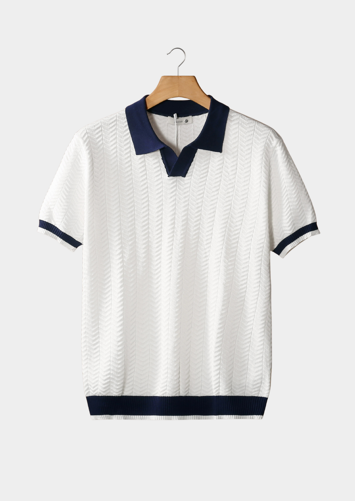 White Contrast Textured Polo | Roccella