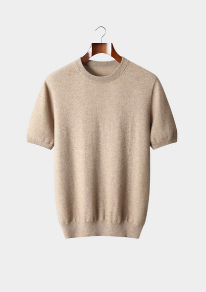 Premium Cashmere Classic Crewneck T-Shirt - Light Beige | Roccella