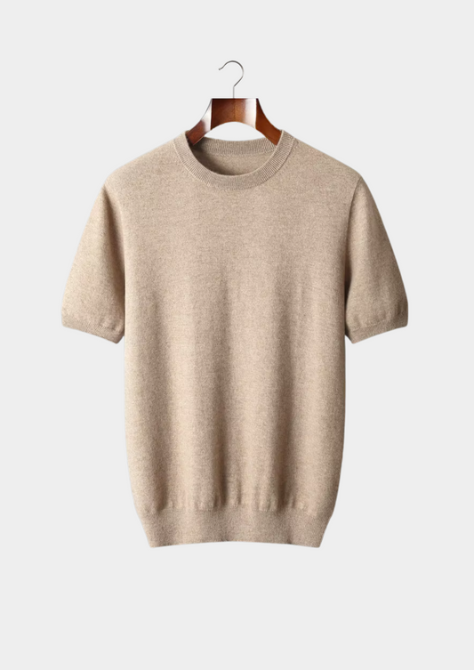 Premium Cashmere Classic Crewneck T-Shirt - Light Beige | Roccella