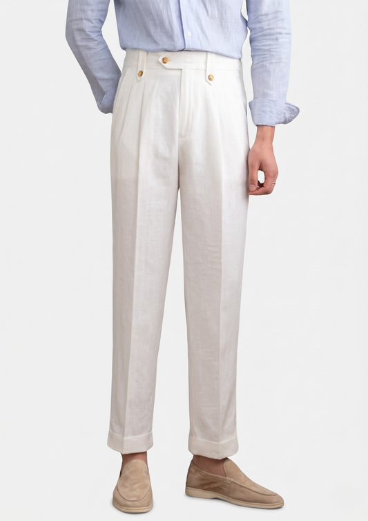 Cagliari Pleated Coastal Trousers - White | Roccella