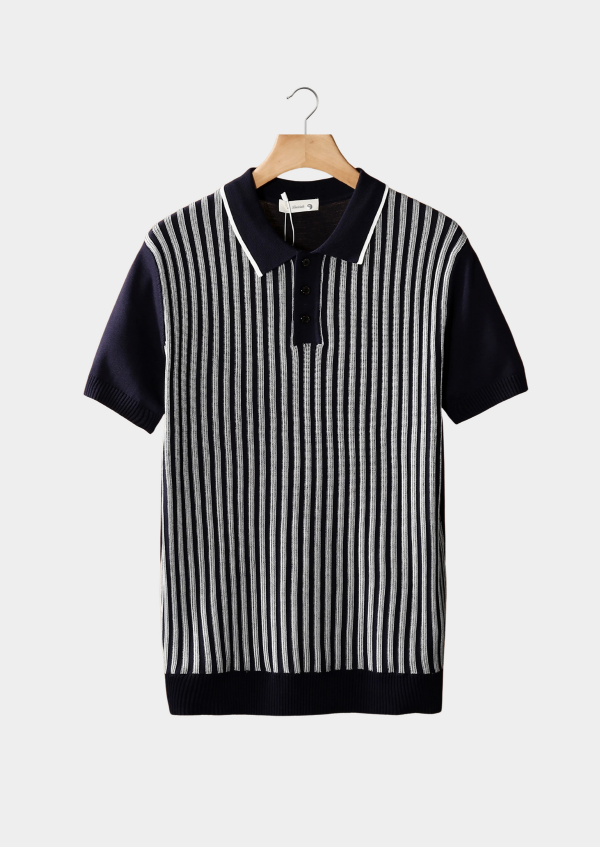 Navy Vertical Striped Polo | Roccella
