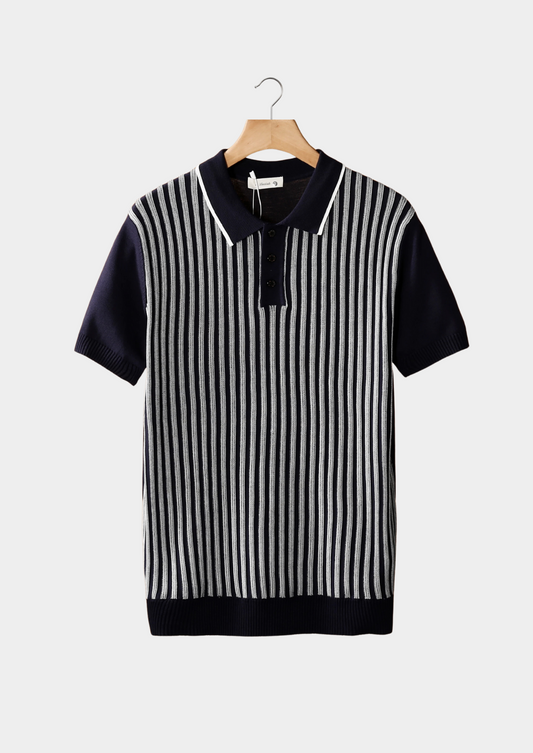 Navy Vertical Striped Polo | Roccella