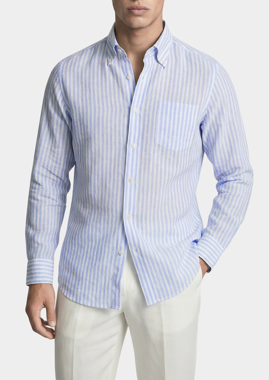 Portofino Striped Coastal Shirt - Light Blue | Roccella